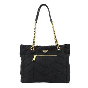 PRADA Nylon Chain Tote Bag Nylon Leather Black Nero BR4383 Quilted 90285026